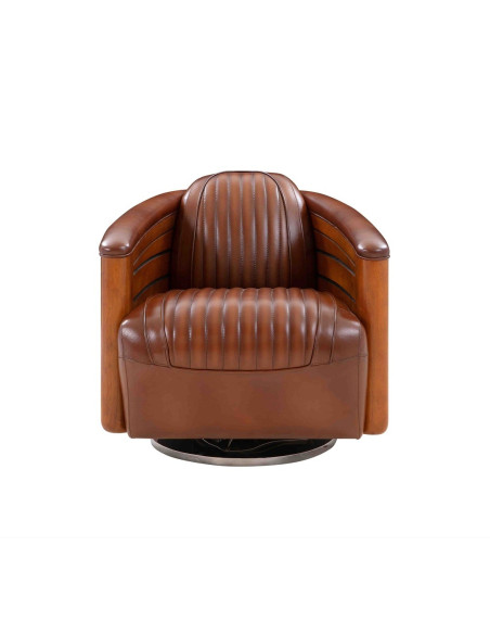 Côté Loges | Fauteuil club Polo tournant en bois élégant