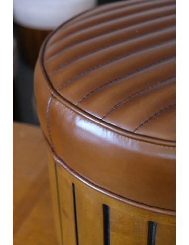 Côté Loges | Pouf rond Cook en bois style vintage chic