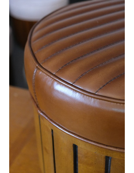 Côté Loges | Pouf rond Cook en bois style vintage chic