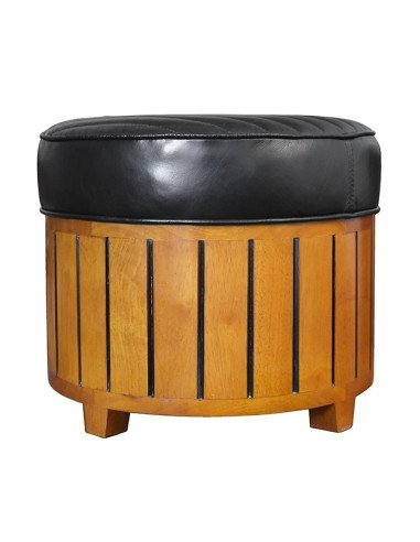 Pouf Cook rond cuir noir