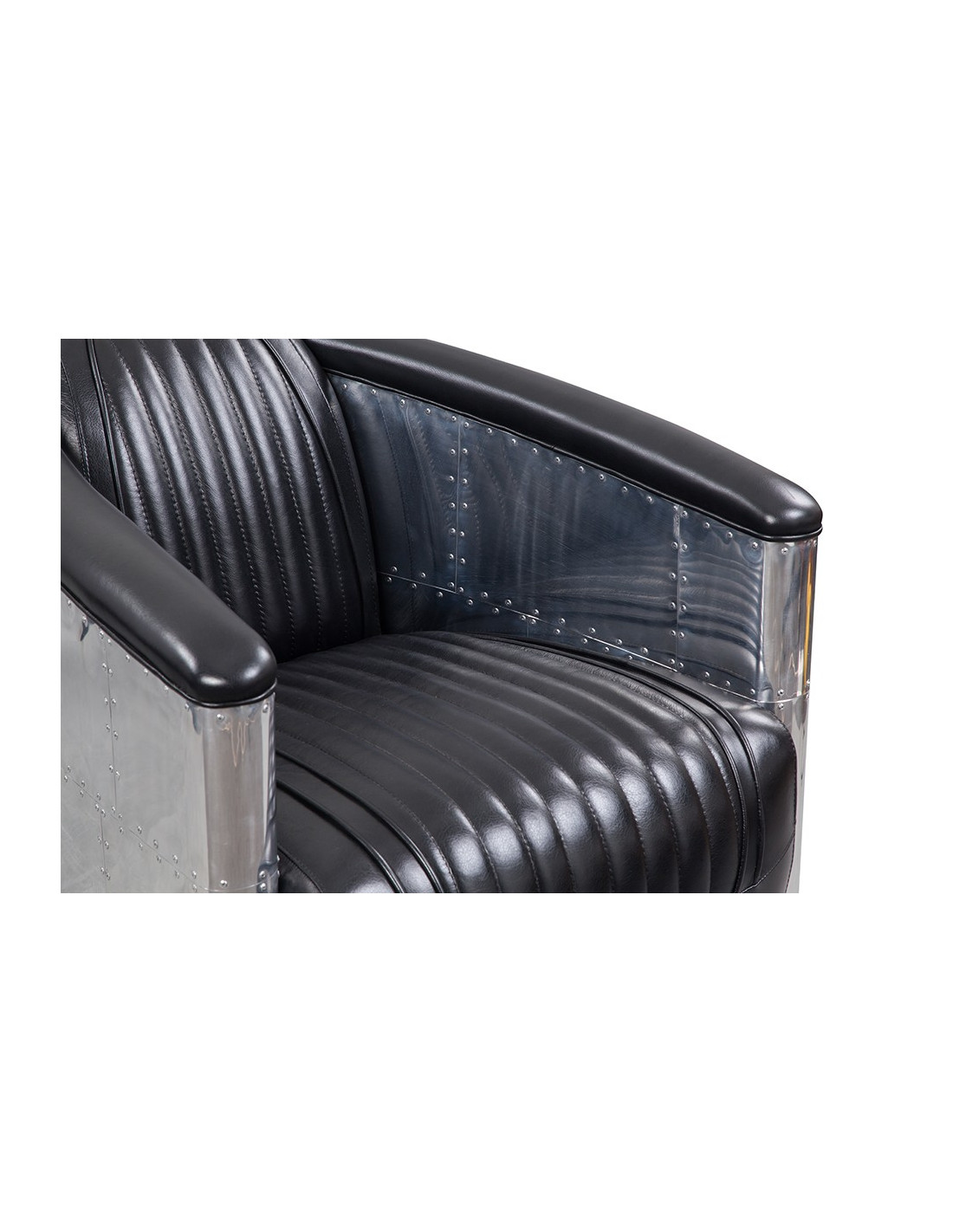 Fauteuil club aviateur DC3, en cuir pleine fleur marron et aluminum riveté