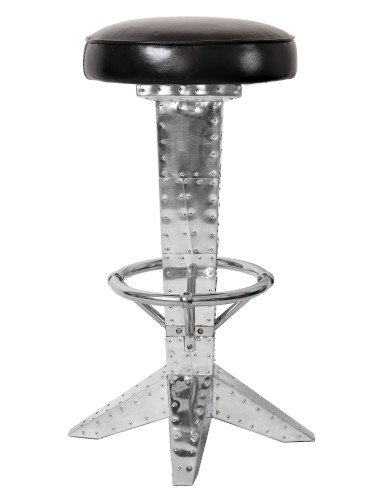 Tabouret de bar aviateur, cuir noir