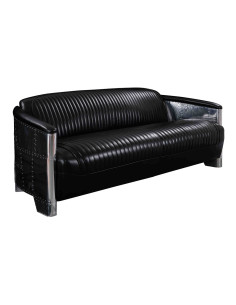 Côté Loges | Canapé Aviateur 3 places cuir noir design 2