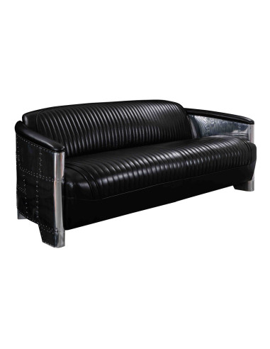 Côté Loges | Canapé Aviateur 3 places cuir noir design