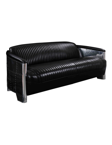 Côté Loges | Canapé Aviateur 3 places cuir noir design