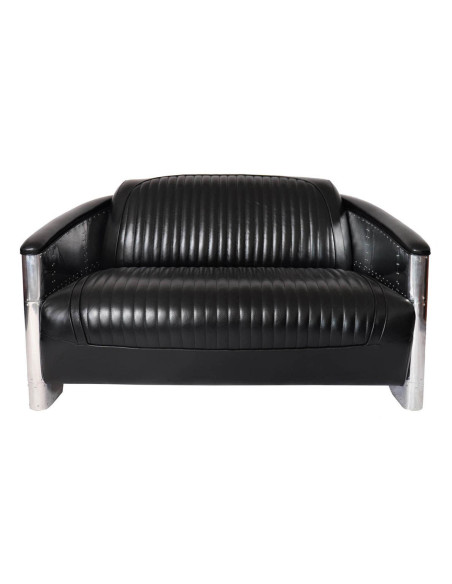 Côté Loges | Canapé Aviateur 2 places cuir noir chic