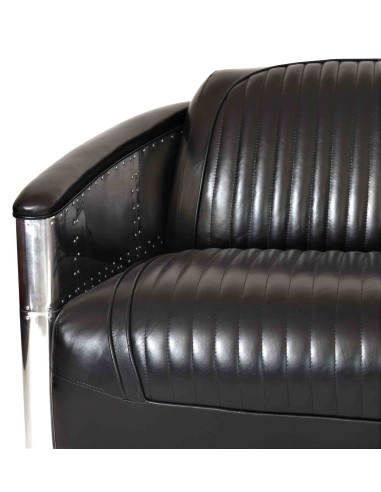 Côté Loges | Canapé Aviateur 2 places cuir noir chic