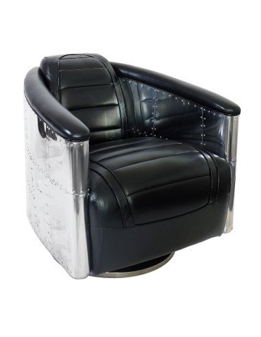 Fauteuil club Aviateur pivotant cuir noir