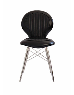 Côté Loges | Chaise Aviateur cuir noir et aluminium riveté 2