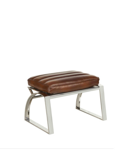 Côté Loges | Pouf City en cuir vintage et structure inox