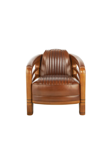 Côté Loges | Fauteuil club Marina cuir vintage et bois massif