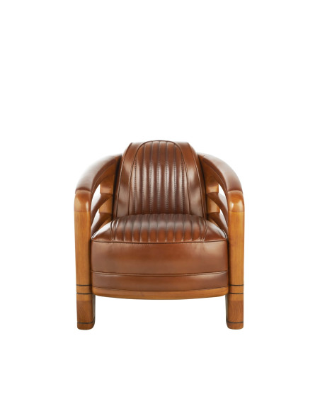 Côté Loges | Fauteuil club Marina cuir vintage et bois massif