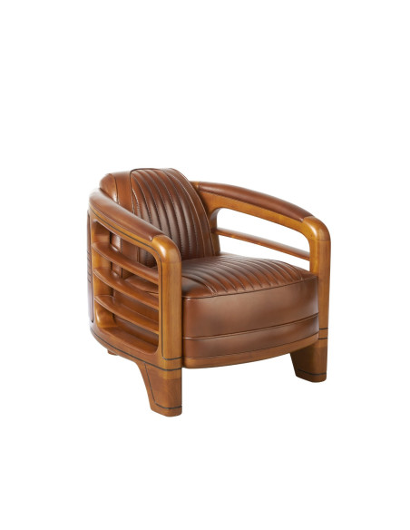 Côté Loges | Fauteuil club Marina cuir vintage et bois massif