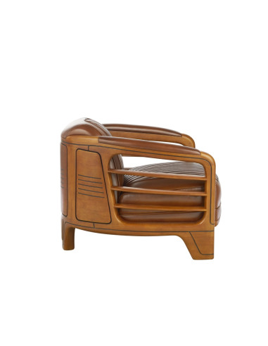 Côté Loges | Fauteuil club Marina cuir vintage et bois massif