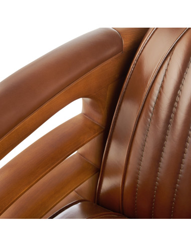 Côté Loges | Fauteuil club Marina cuir vintage et bois massif