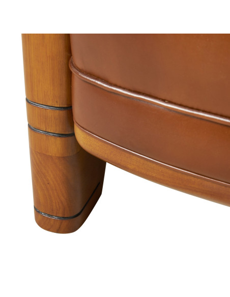 Côté Loges | Fauteuil club Marina cuir vintage et bois massif