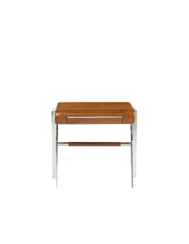 Côté Loges | Table d’appoint Orsay en bois et cuir vintage