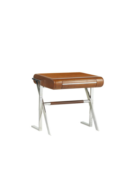 Côté Loges | Table d’appoint Orsay en bois et cuir vintage