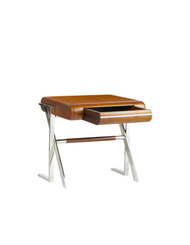 Côté Loges | Table d’appoint Orsay en bois et cuir vintage