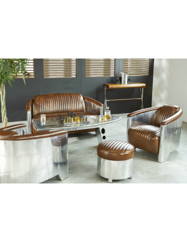 Côté Loges | Canapé Aviateur 2 places cuir vintage brut