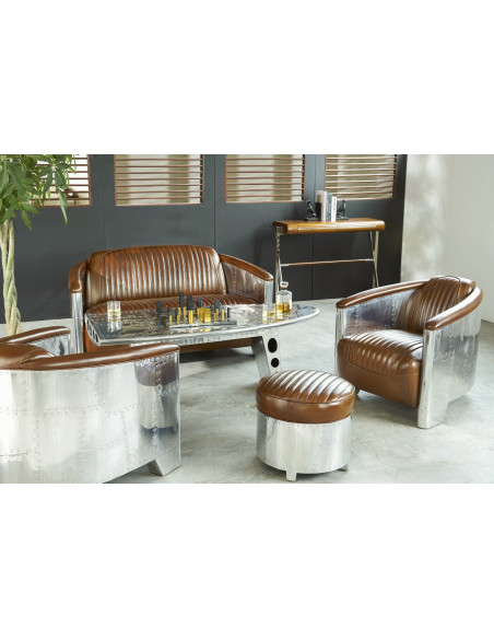 Côté Loges | Canapé Aviateur 2 places cuir vintage brut