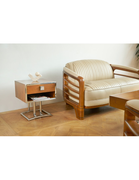 Côté Loges | Pouf Marina en cuir beige et inox design