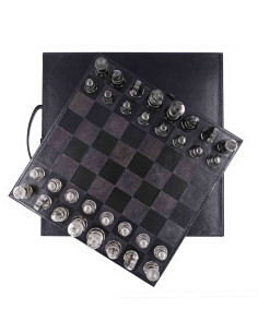Côté Loges | Jeu d’échecs cuir noir avec pièces aluminium