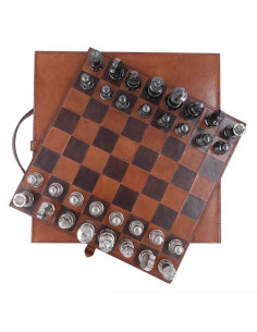 Côté Loges | Jeu d’échecs cuir vintage et pièces aluminium