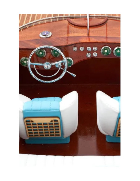 Canot moteur déco 40 cm | Maquette bateau bois vintage