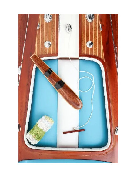 Canot moteur déco 40 cm | Maquette bateau bois vintage