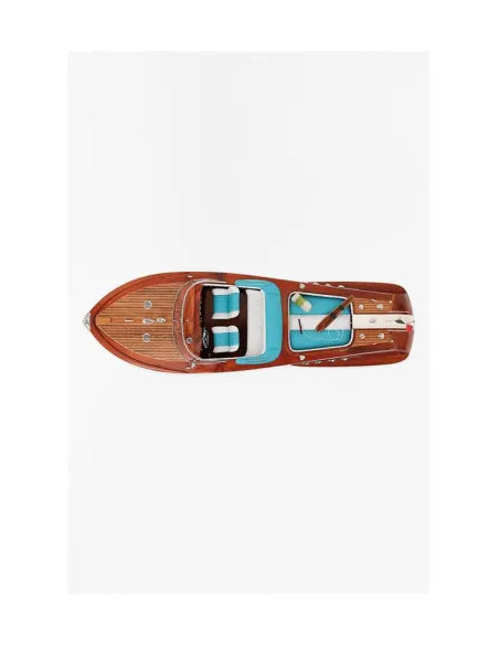 Canot moteur déco 40 cm | Maquette bateau bois vintage