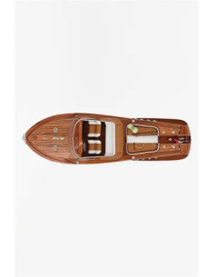 Canot moteur déco bois 40 cm | Style bord de mer chic