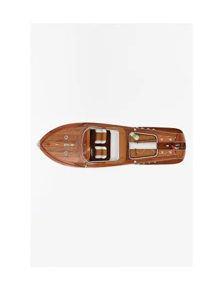 Canot moteur déco bois 40 cm | Style bord de mer chic