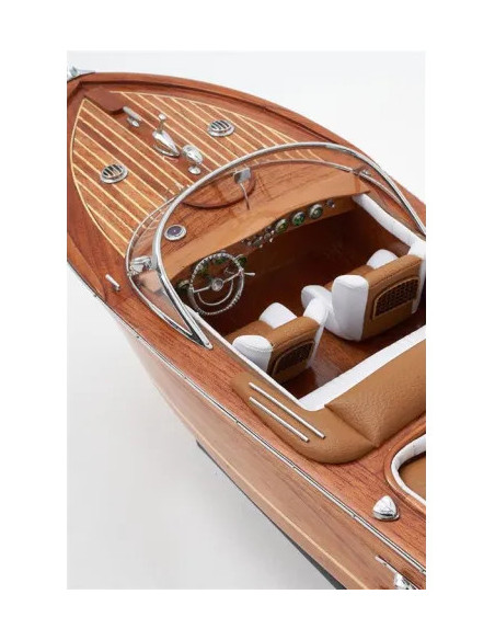 Canot moteur déco bois 40 cm | Style bord de mer chic