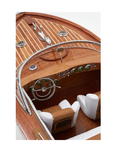 Canot moteur déco bois 40 cm | Style bord de mer chic