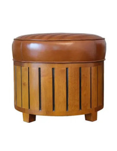 Pouf Cook rond cuir vintage | Petit siège esprit industriel
