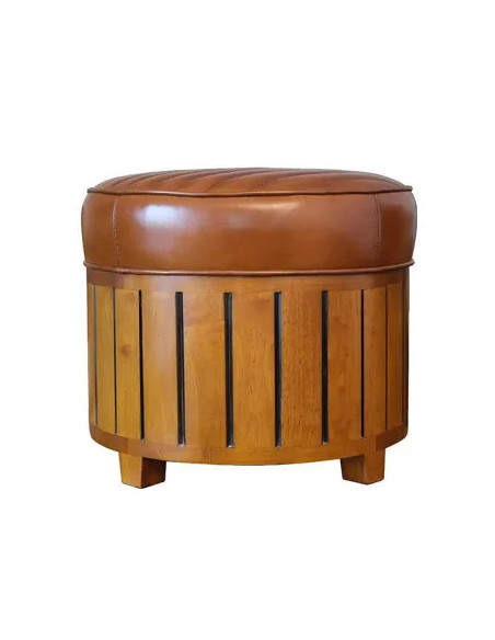 Pouf Cook rond cuir vintage | Petit siège esprit industriel