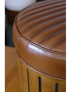 Pouf Cook rond cuir vintage | Petit siège esprit industriel 2