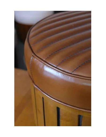 Pouf Cook rond cuir vintage | Petit siège esprit industriel