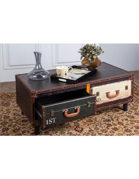 Table basse Valises 2 tiroirs | Meuble vintage déco