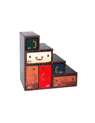 Meuble escalier Valises 2 tiroirs, 4 portes | Meuble vintage déco