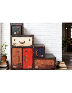 Meuble escalier Valises 2 tiroirs, 4 portes | Meuble vintage déco 2