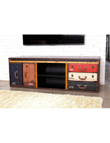 Meuble TV Valises – 2 portes et 3 tiroirs | Meuble vintage déco