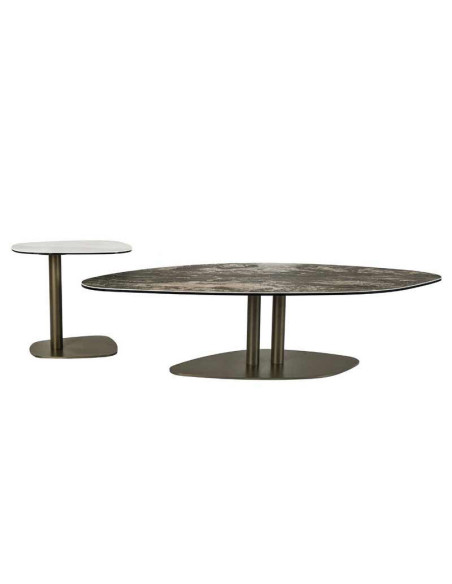 Table basse Vela bronze et céramique marbre brun