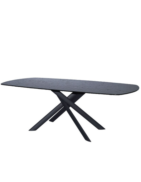 Table repas Livia verre noir martelé