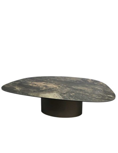 Table basse Roxy – céramique effet marbre foncé, bronze