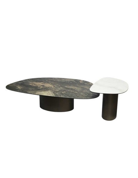 Table basse Roxy – céramique effet marbre foncé, bronze