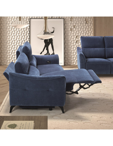 Canapé BERGAMO 3 places relax bleu 2 relax électriques