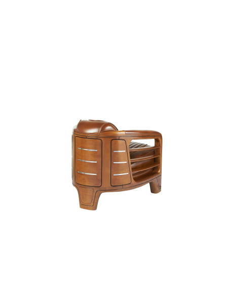 Côté Loges | Fauteuil club Marina cuir vintage et bois massif