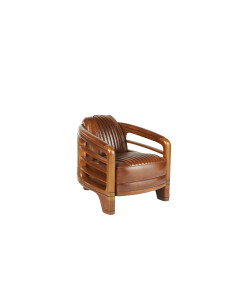 Côté Loges | Fauteuil club Marina cuir vintage et bois massif